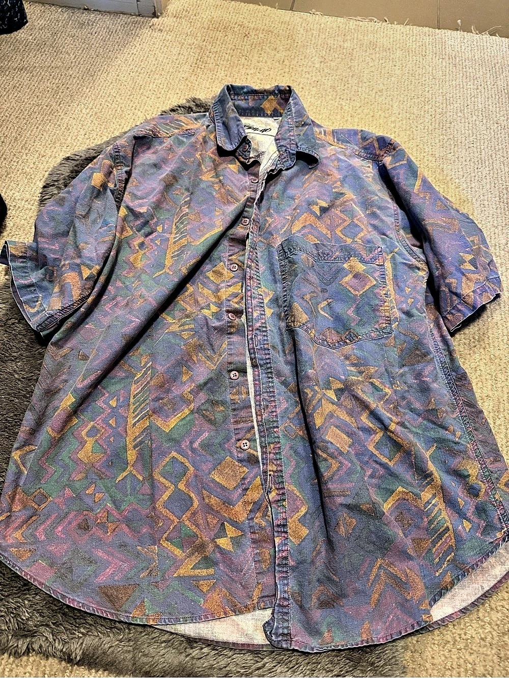 Tomato Geometric Short Sleeve Shirt in Blue & Purple